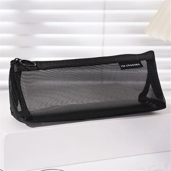 HE CHOOSES D047 Nylon Mesh Pencil Bag Student Triangular Stationery Storage Bag - Black - 1