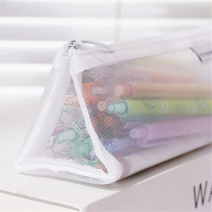 HE CHOOSES D047 Nylon Mesh Pencil Bag Student Triangular Stationery Storage Bag - Black - 2