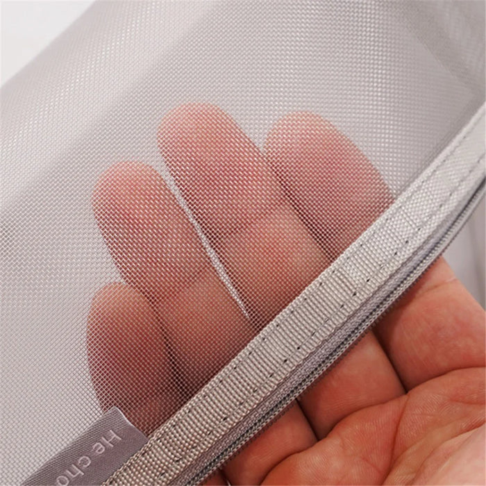 HE CHOOSES D047 Nylon Mesh Pencil Bag Student Triangular Stationery Storage Bag - Black - 3