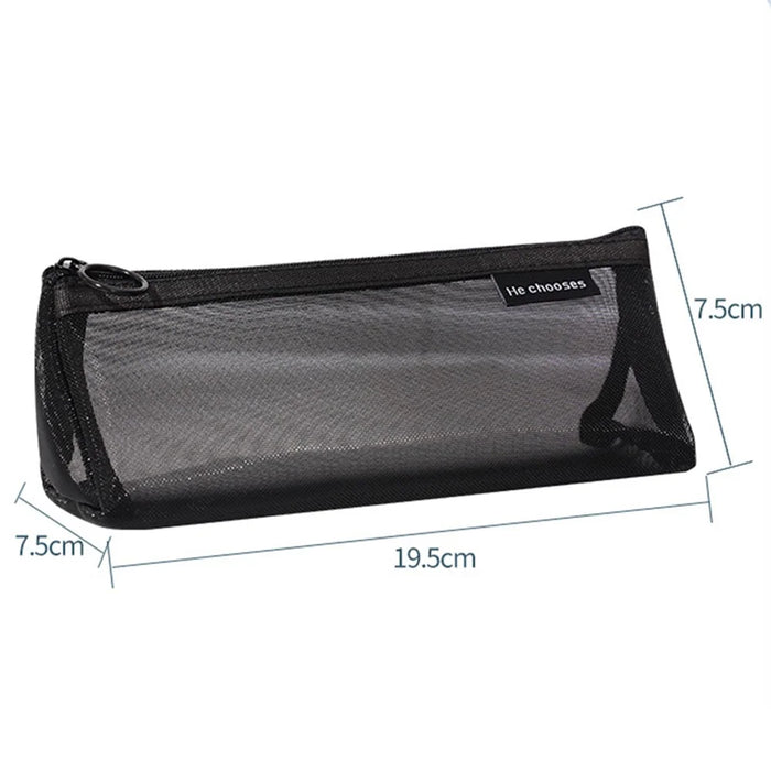 HE CHOOSES D047 Nylon Mesh Pencil Bag Student Triangular Stationery Storage Bag - Black - 6