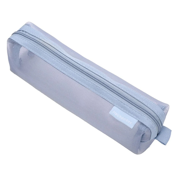 HE CHOOSES D049 Medium Square Mesh Pencil Bag Nylon Portable Stationery Pouch - Grey Blue - 1