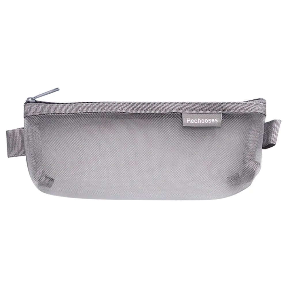 HE CHOOSES D034 Nylon Mesh Pencil Storage Bag Student Stationery Bag - Grey - 1