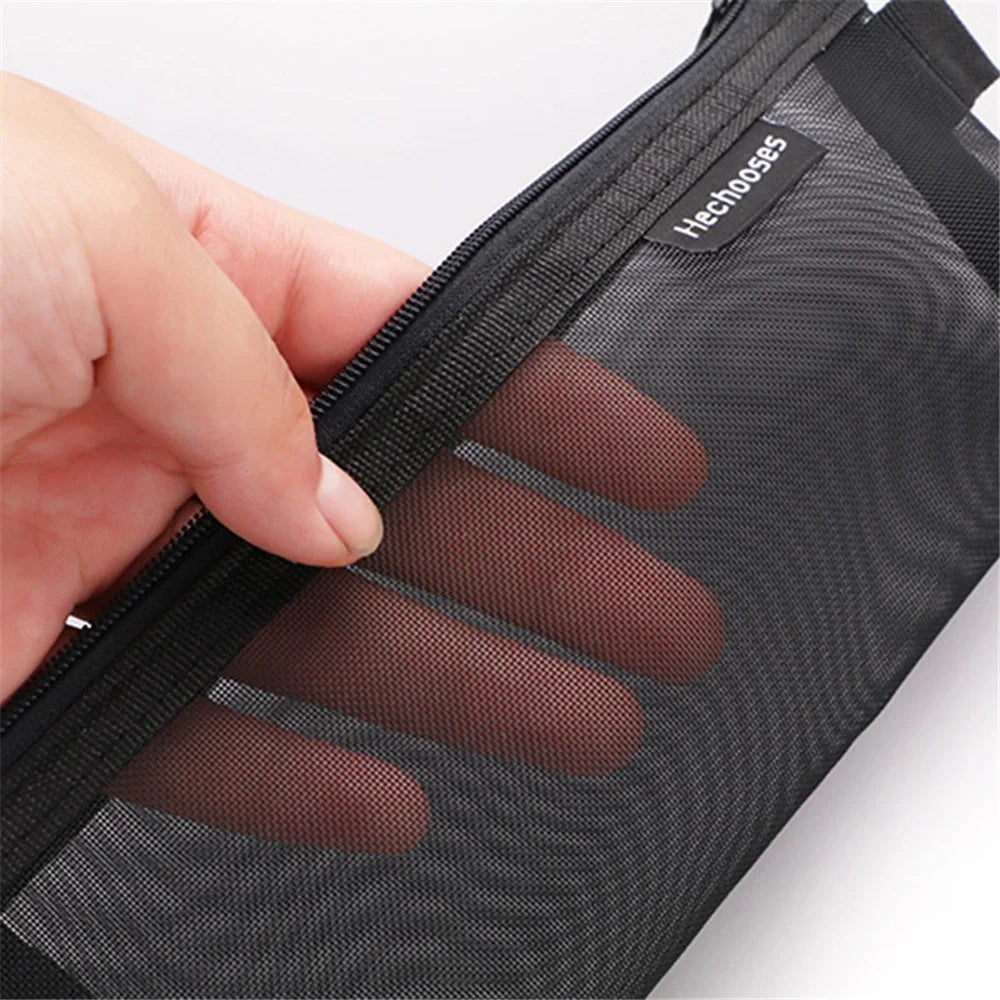 HE CHOOSES D034 Nylon Mesh Pencil Storage Bag Student Stationery Bag - Grey - 2