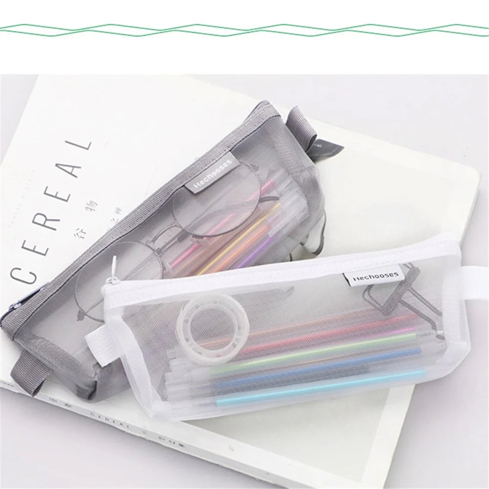 HE CHOOSES D034 Nylon Mesh Pencil Storage Bag Student Stationery Bag - Grey - 3