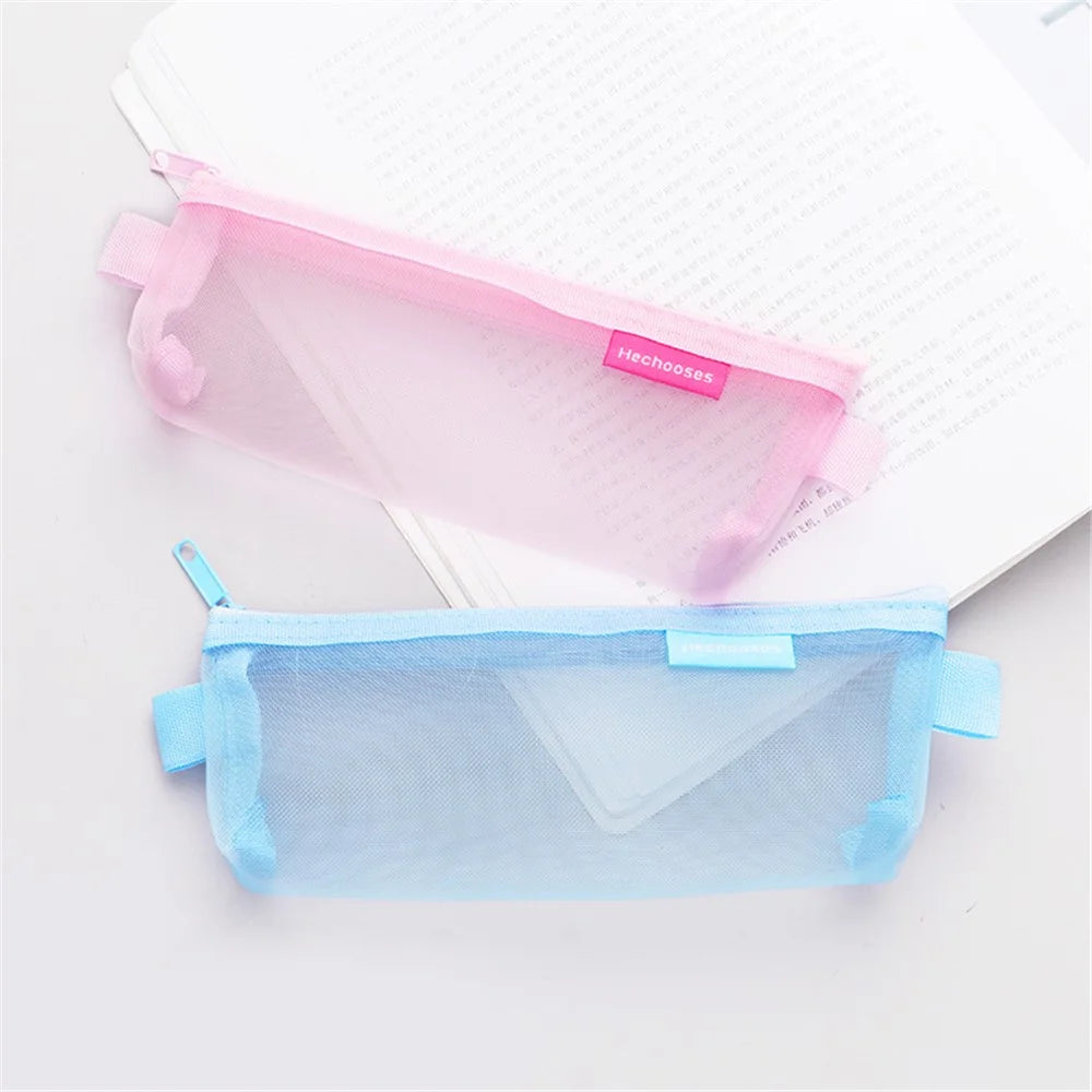 HE CHOOSES D034 Nylon Mesh Pencil Storage Bag Student Stationery Bag - Grey - 4