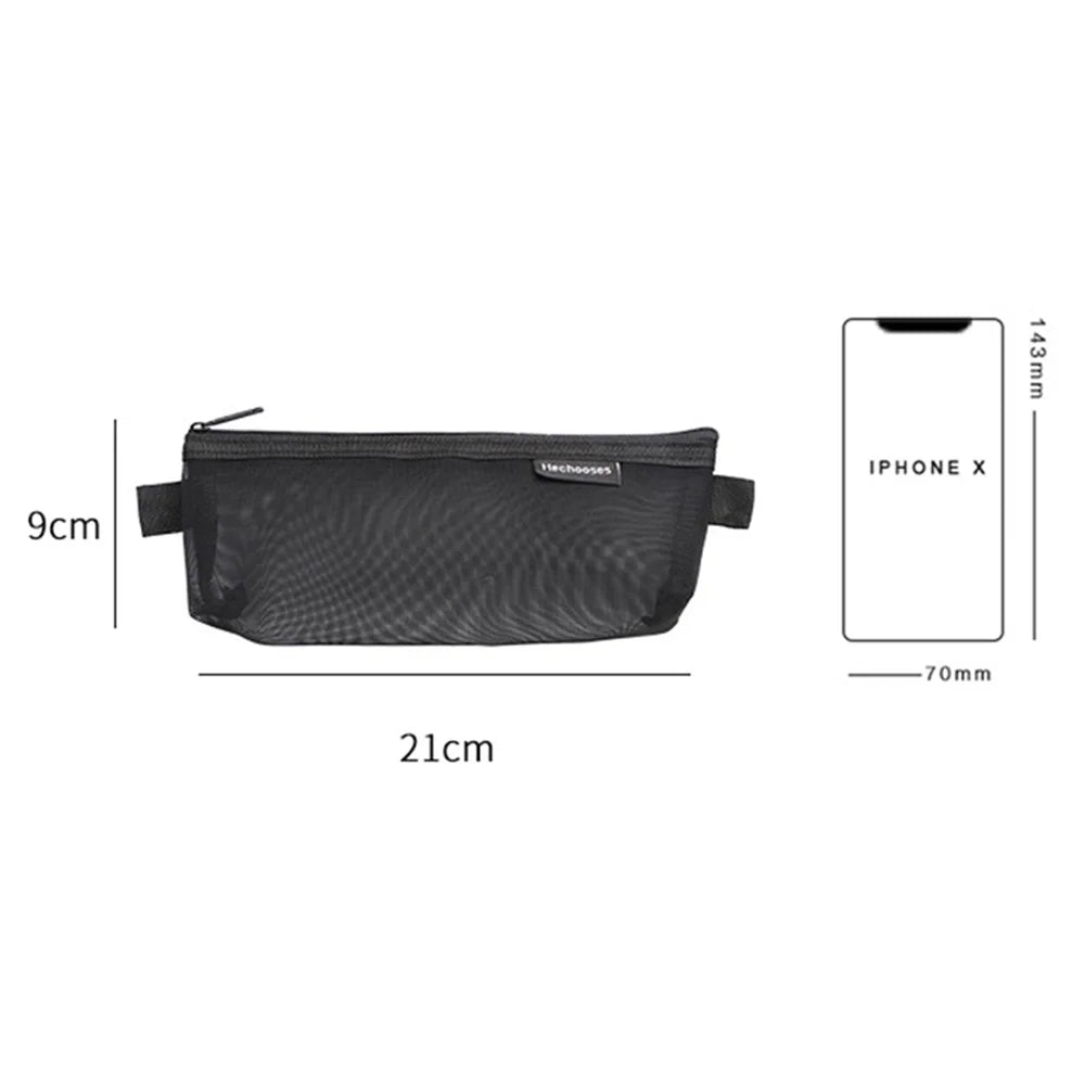 HE CHOOSES D034 Nylon Mesh Pencil Storage Bag Student Stationery Bag - Grey - 6