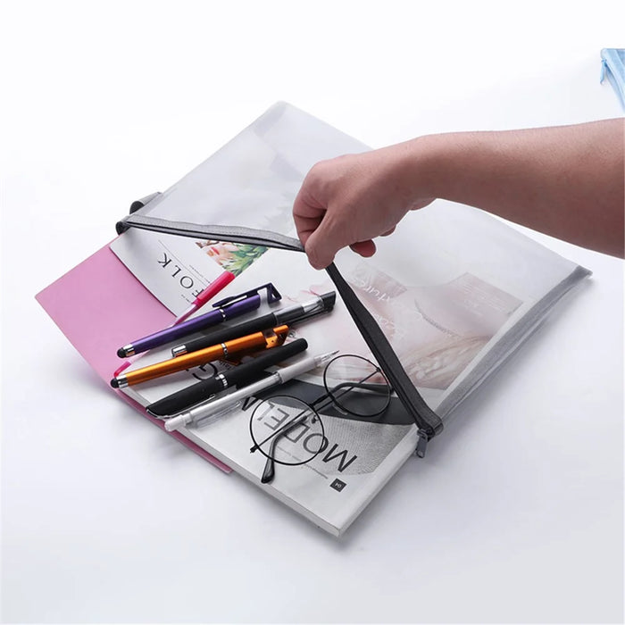 HE CHOOSES D045 A4 File Bag Nylon Document Stationery Zipper Storage Pouch - Blue - 3