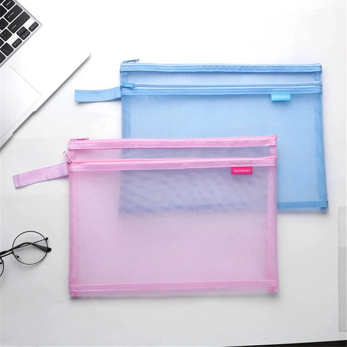 HE CHOOSES D045 A4 File Bag Nylon Document Stationery Zipper Storage Pouch - Blue - 4