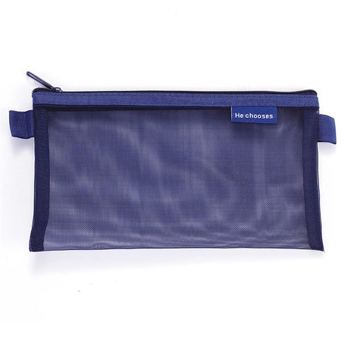 HE CHOOSES D033 Nylon Mesh Pencil Case Stationery Bag School Supplies, Size S - Dark Blue - 1