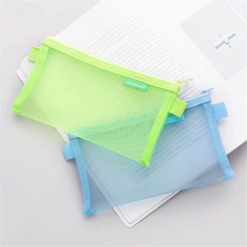 HE CHOOSES D033 Nylon Mesh Pencil Case Stationery Bag School Supplies, Size S - Dark Blue - 3