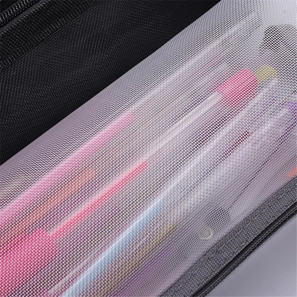 HE CHOOSES D037 Large Square Mesh Pencil Bag Nylon Stationery Storage Bag - Grey - 3