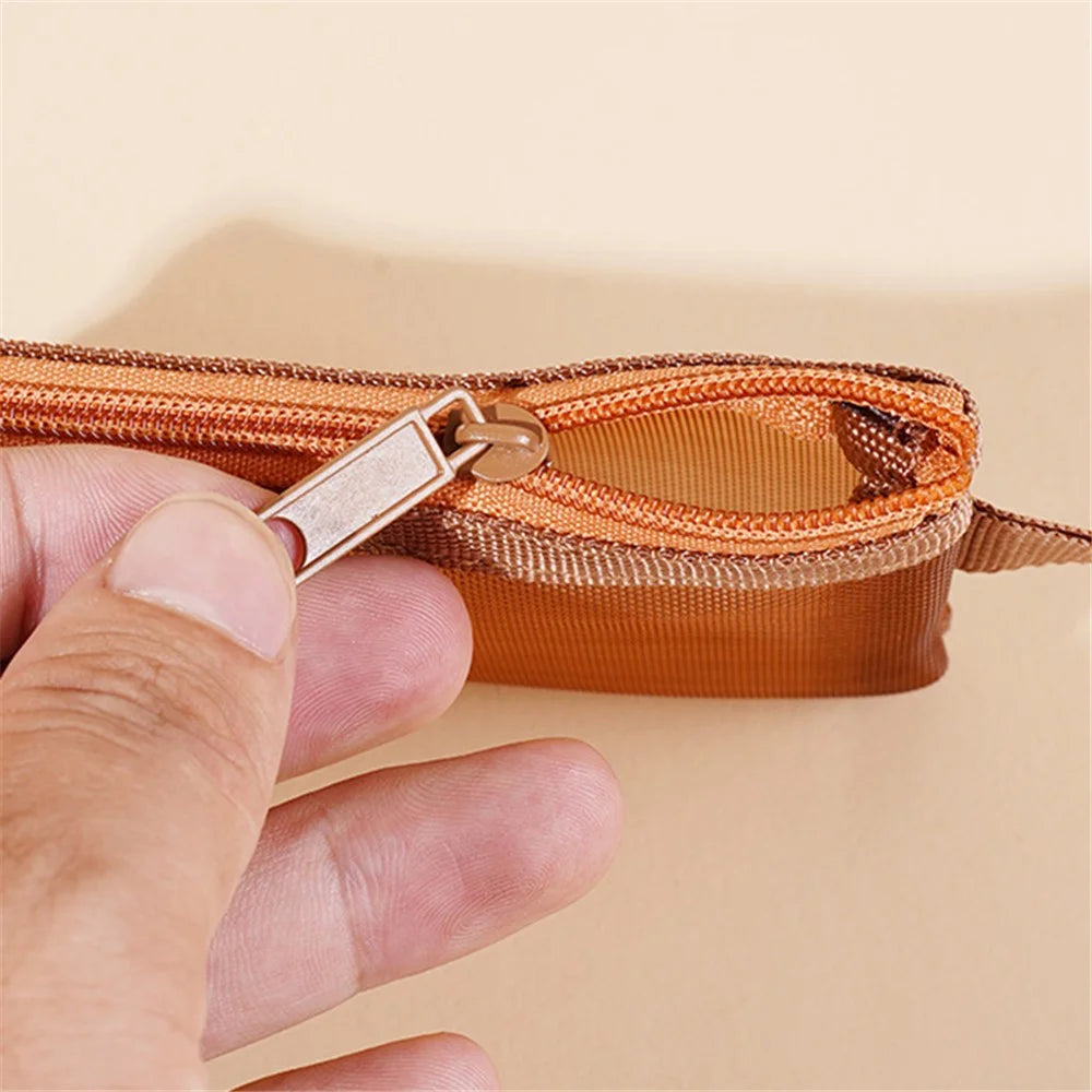 HE CHOOSES D013 Nylon Coin Purse Square Mesh Storage Bag Mini Zipper Pouch - Caramel Brown - 3