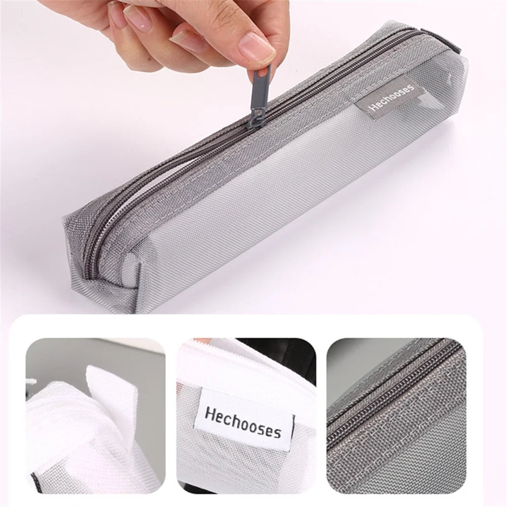 HE CHOOSES D016 Mini Square Mesh Nylon Pencil Bag Student Stationery Storage Bag - Black - 2