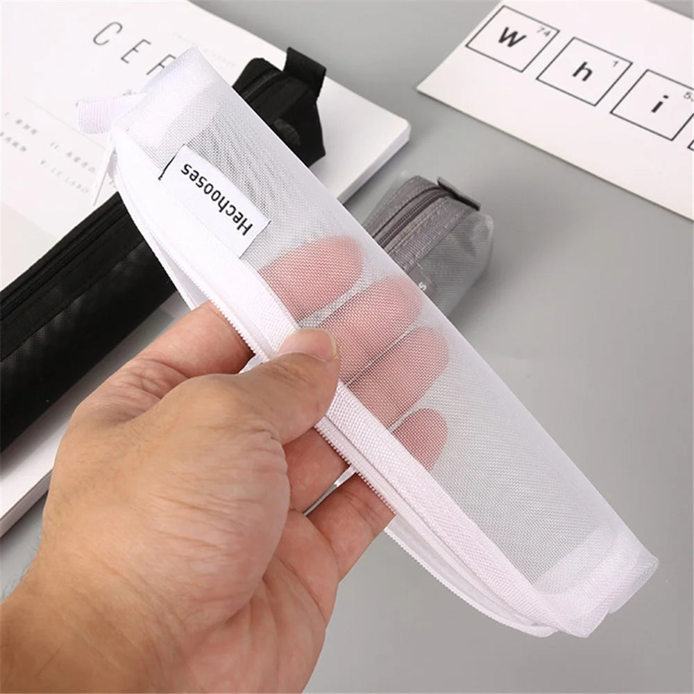 HE CHOOSES D016 Mini Square Mesh Nylon Pencil Bag Student Stationery Storage Bag - Black - 3