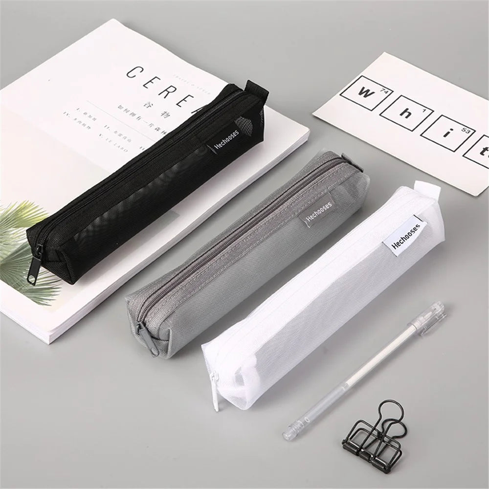 HE CHOOSES D016 Mini Square Mesh Nylon Pencil Bag Student Stationery Storage Bag - Black - 5