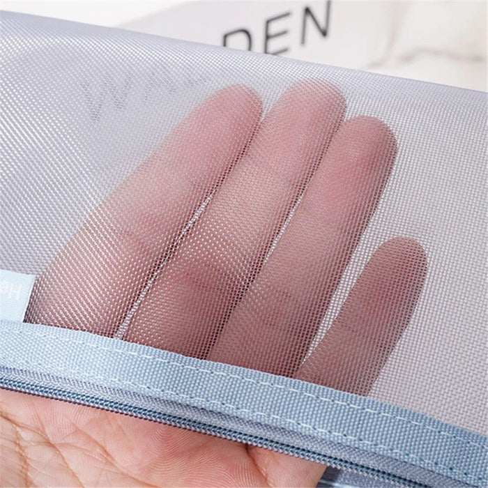 HE CHOOSES D001 Nylon Mesh Pencil Case Student Stationery Storage Bag - Blue - 2