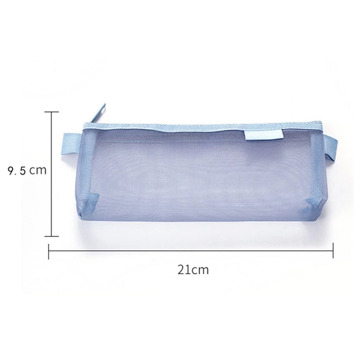 HE CHOOSES D001 Nylon Mesh Pencil Case Student Stationery Storage Bag - Blue - 7