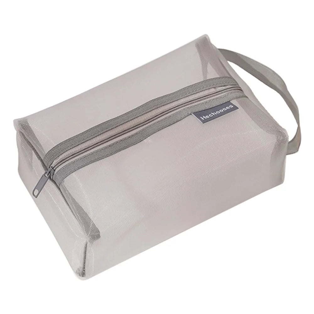 HE CHOOSES D053 Three-Dimensional Square Mesh Storage Bag Pencil Case, Size XL - Grey - 1
