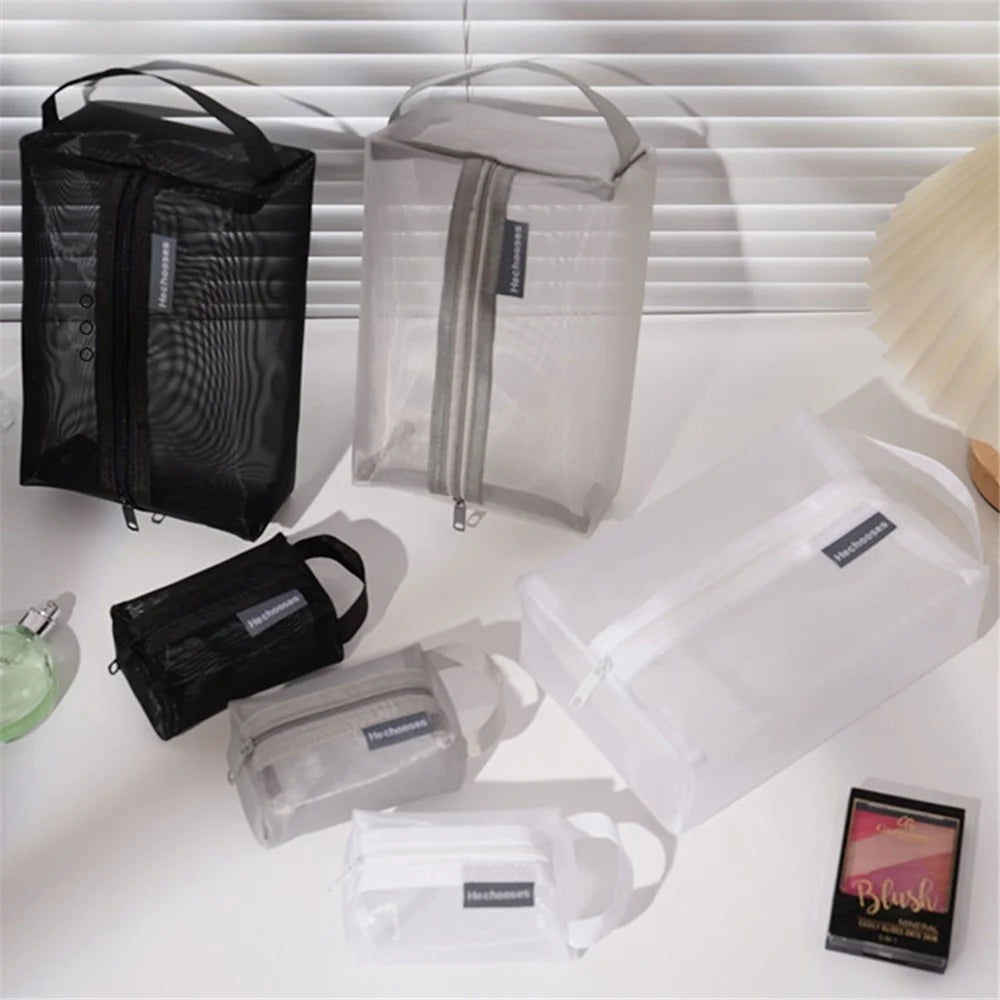 HE CHOOSES D053 Three-Dimensional Square Mesh Storage Bag Pencil Case, Size XL - Grey - 6