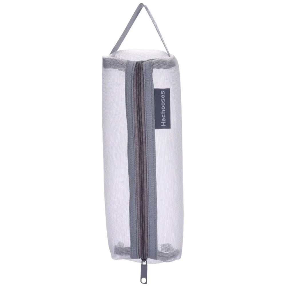 HE CHOOSES D048 Nylon Mesh Student Pencil Stationery Storage Bag with Hand Strap - Grey - 1