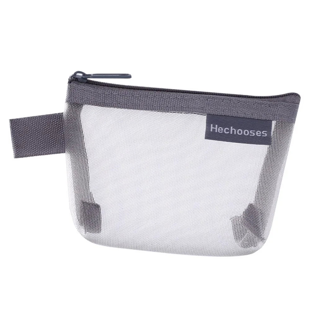 HE CHOOSES D015 Nylon Mesh Coin Purse Keys Cards Zipper Storage Bag - Grey - 1