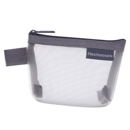 HE CHOOSES D015 Nylon Mesh Coin Purse Keys Cards Zipper Storage Bag - Grey - 1