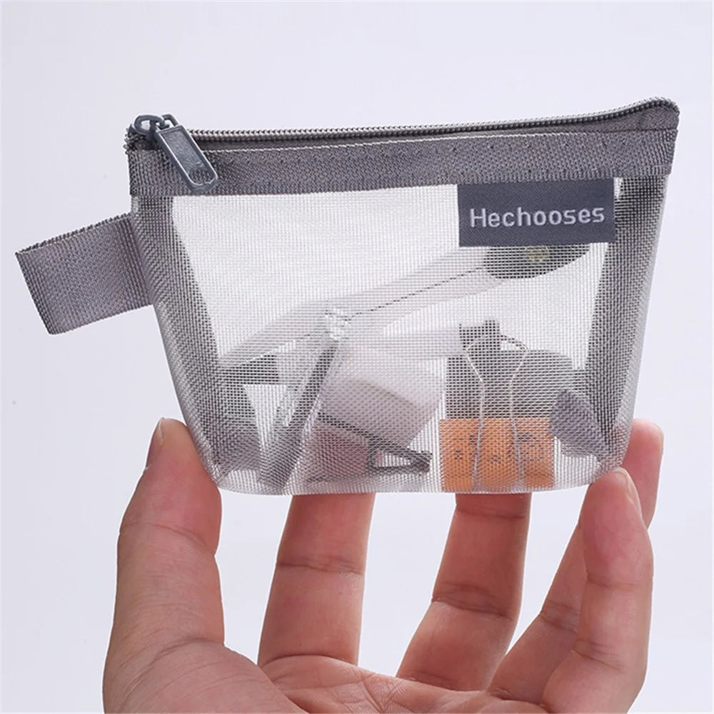 HE CHOOSES D015 Nylon Mesh Coin Purse Keys Cards Zipper Storage Bag - Grey - 2