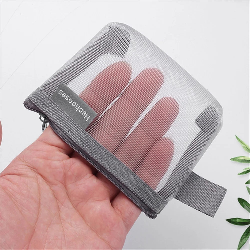 HE CHOOSES D015 Nylon Mesh Coin Purse Keys Cards Zipper Storage Bag - Grey - 4