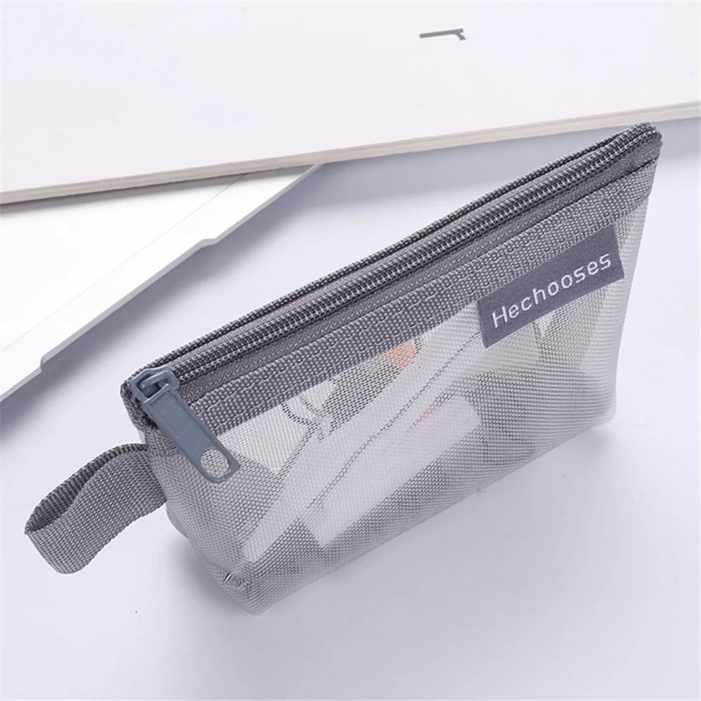 HE CHOOSES D015 Nylon Mesh Coin Purse Keys Cards Zipper Storage Bag - Grey - 6