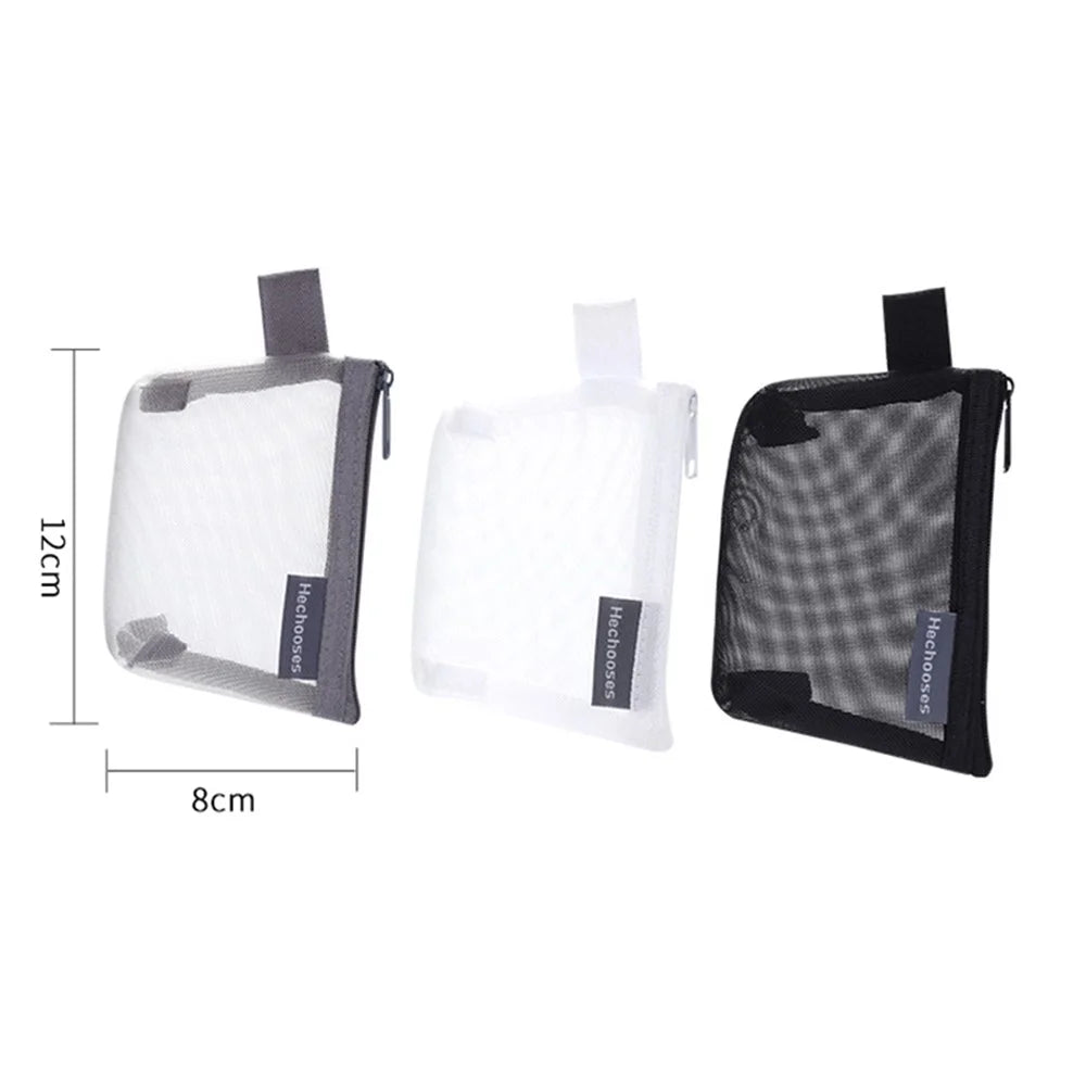 HE CHOOSES D015 Nylon Mesh Coin Purse Keys Cards Zipper Storage Bag - Grey - 7