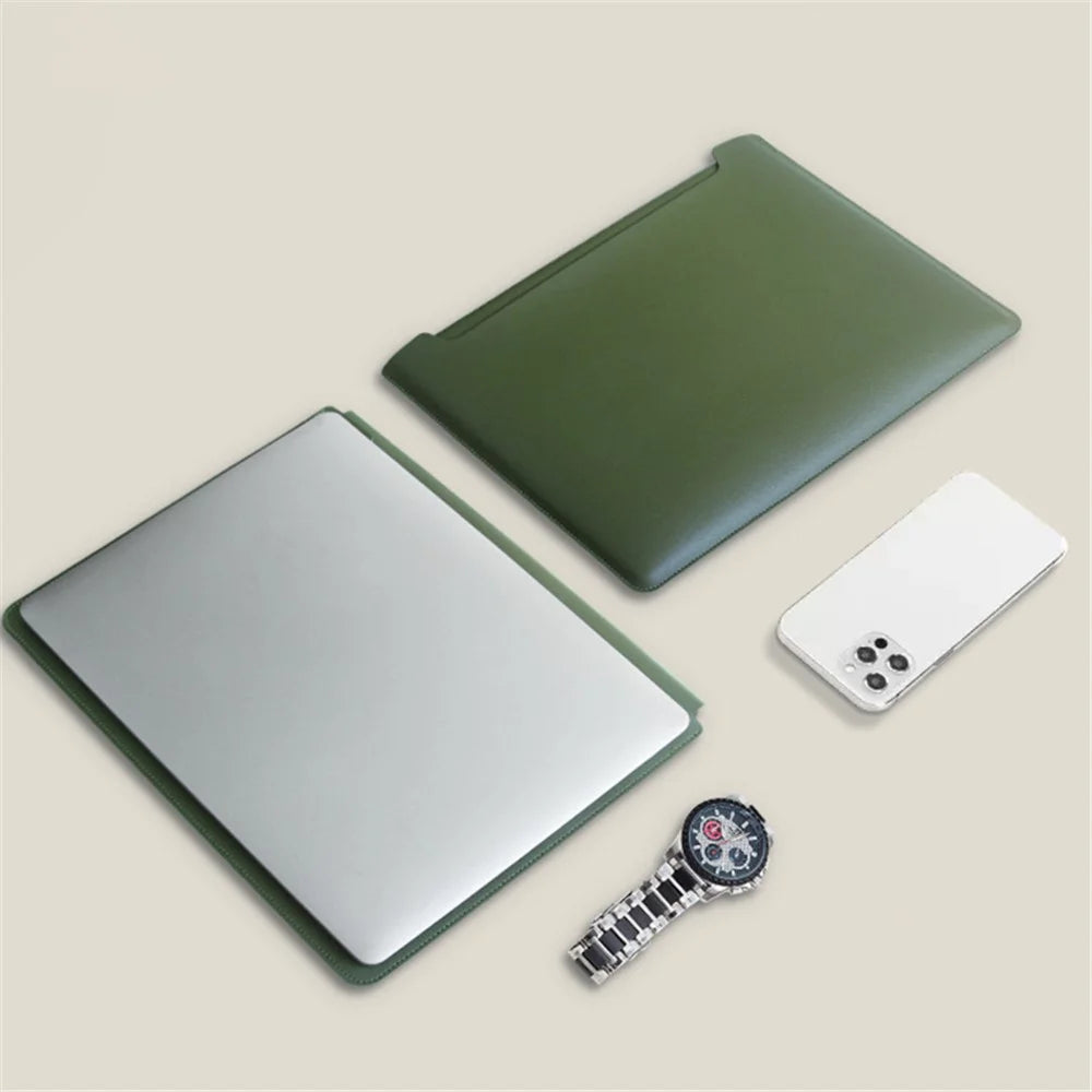 13-inch Ultra-thin Laptop Bag Non-magnet PU Leather Horizontal Carrying Pouch - Blackish Green - 2
