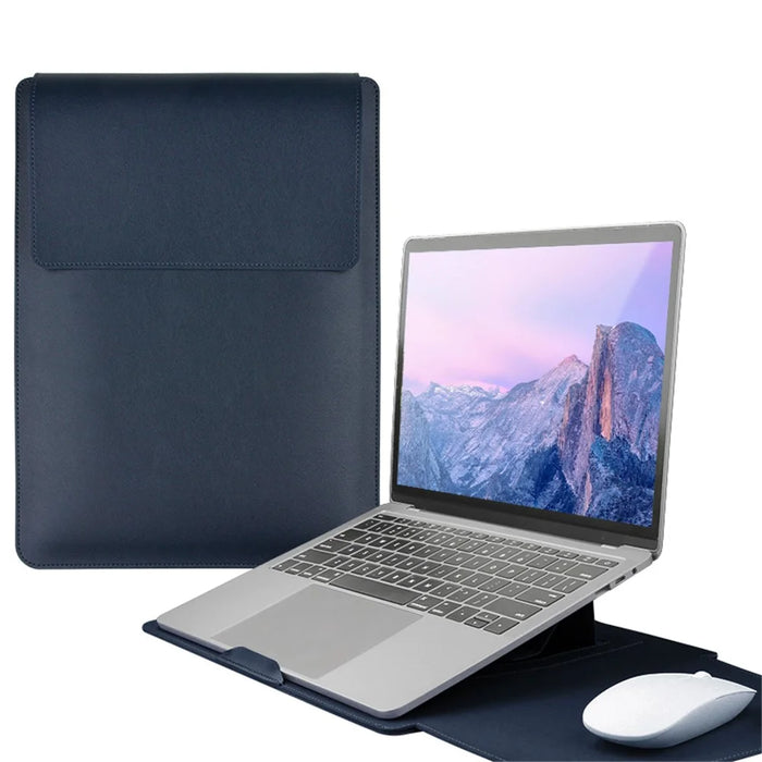 16 inch Laptop Bag PU Leather Carrying Pouch with Adjustable Stand - Navy Blue - 1