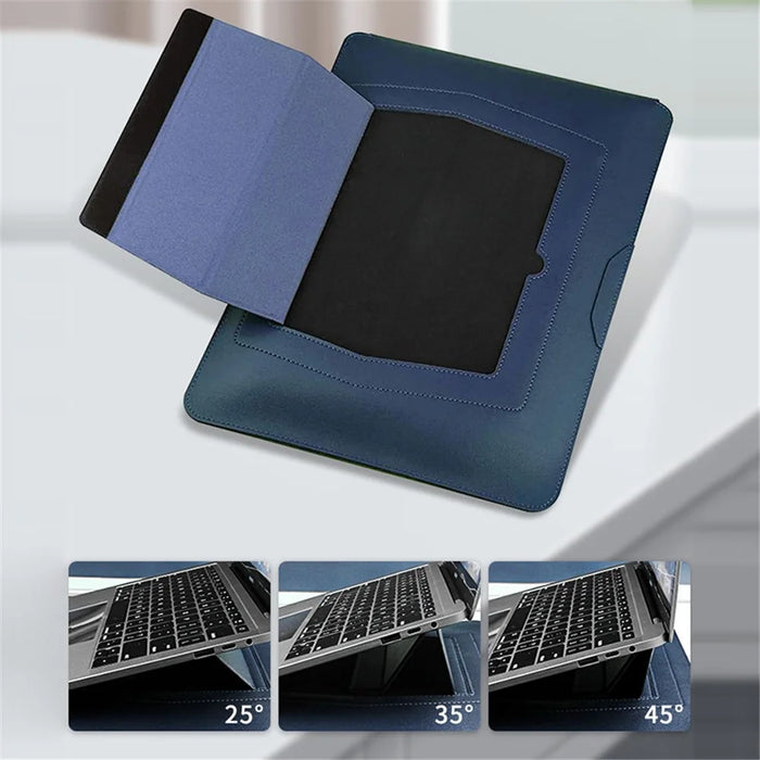 16 inch Laptop Bag PU Leather Carrying Pouch with Adjustable Stand - Navy Blue - 5