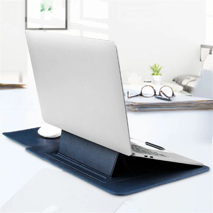 13-inch PU Leather Laptop Bag with Adjustable Stand Notebook Sleeve - Navy Blue - 2