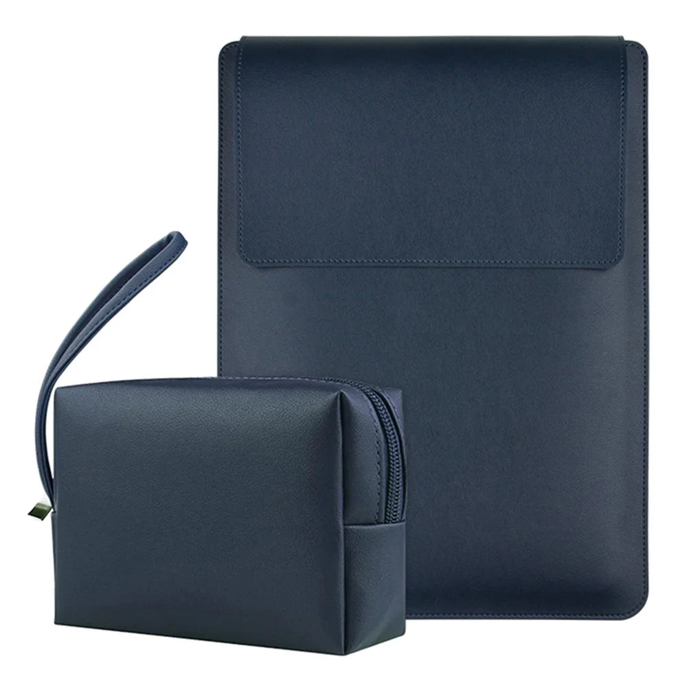 16-inch Waterproof Laptop Bag with Adjustable Stand + PU Leather Small Bag - Navy Blue - 1