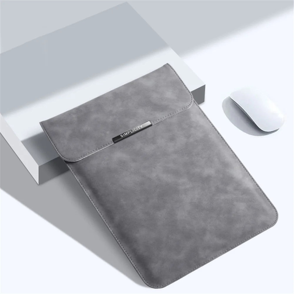 13 / 14 inch Ultra Slim Vertical PU Leather Laptop Bag Notebook Sleeve + Small Bag - Grey - 2