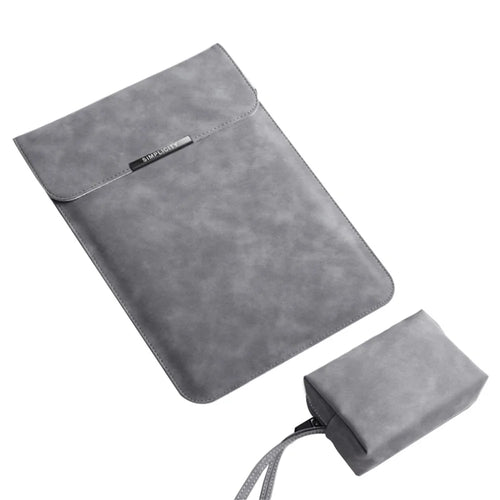 15-inch Notebook Sleeve Ultra Slim Vertical PU Leather Laptop Bag + Small Bag - Grey - 1