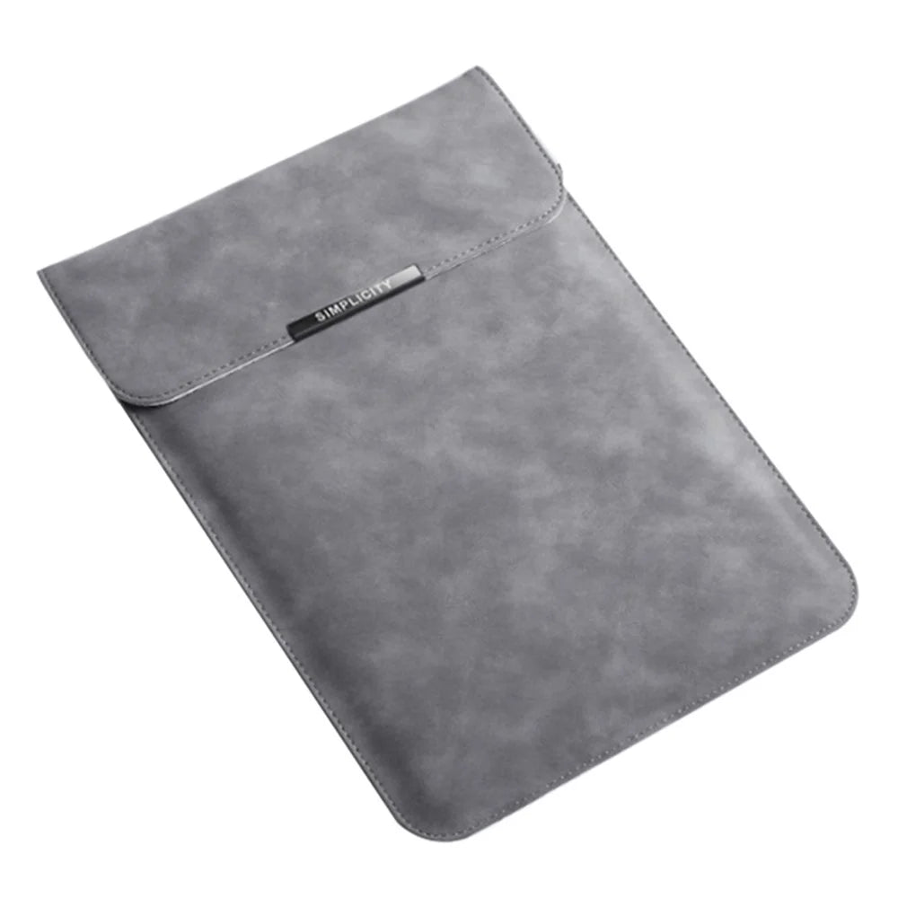 15-inch PU Leather Laptop Bag Ultra Slim Notebook Vertical Protective Sleeve - Grey - 1