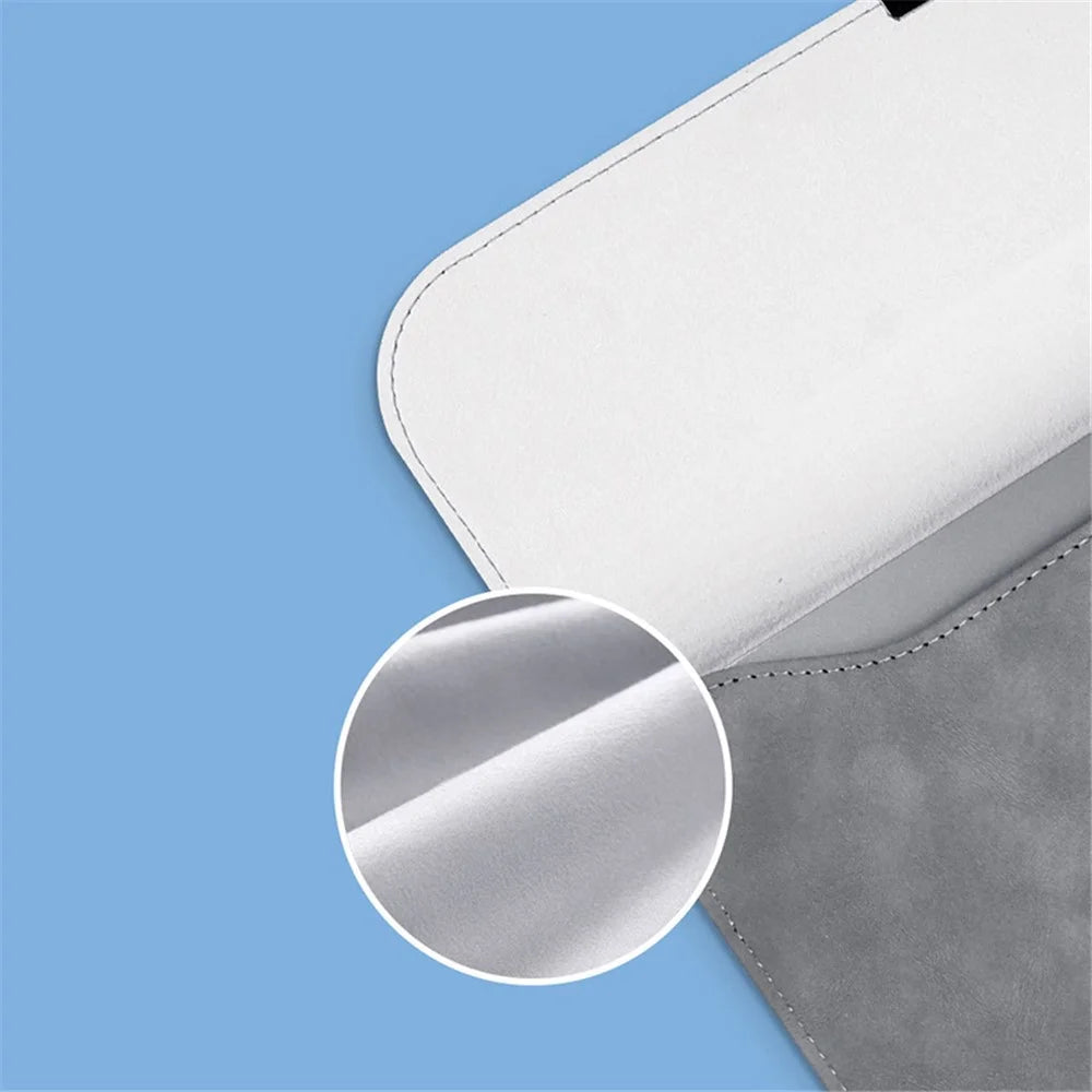 15-inch PU Leather Laptop Bag Ultra Slim Notebook Vertical Protective Sleeve - Grey - 5