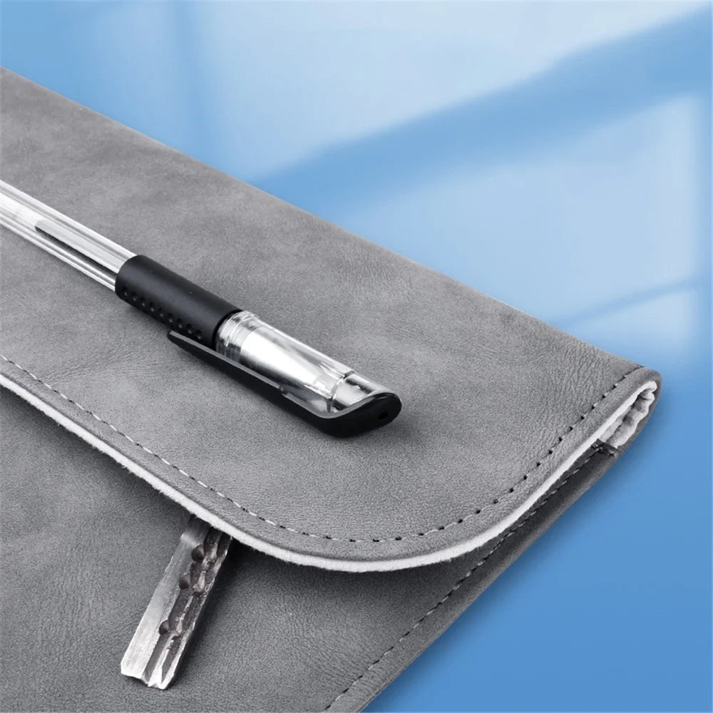 16-inch Horizontal Laptop Bag PU Leather Soft Lining Notebook Sleeve + Small Bag - Grey - 4