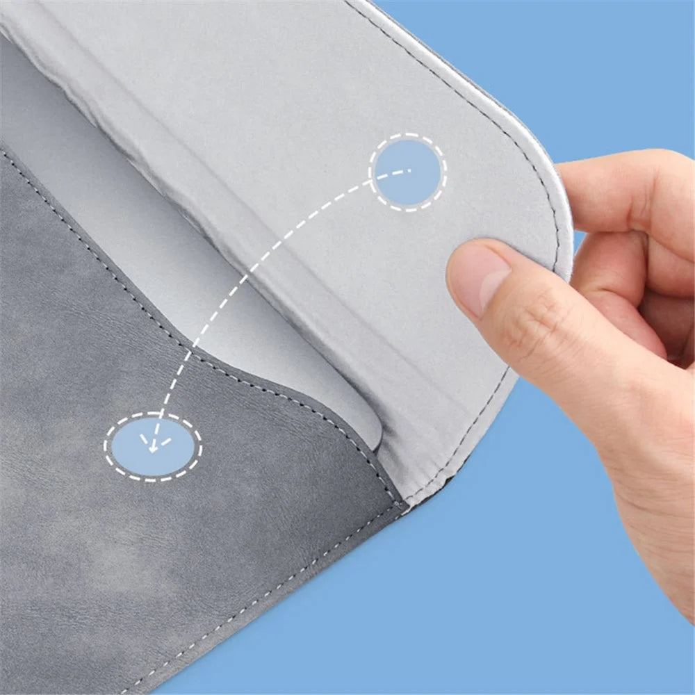 16-inch Horizontal Laptop Bag PU Leather Soft Lining Notebook Sleeve + Small Bag - Grey - 6