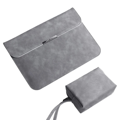 13 / 14 inch Horizontal Laptop Bag Ultra Slim PU Leather Notebook Sleeve + Small Bag - Grey - 1