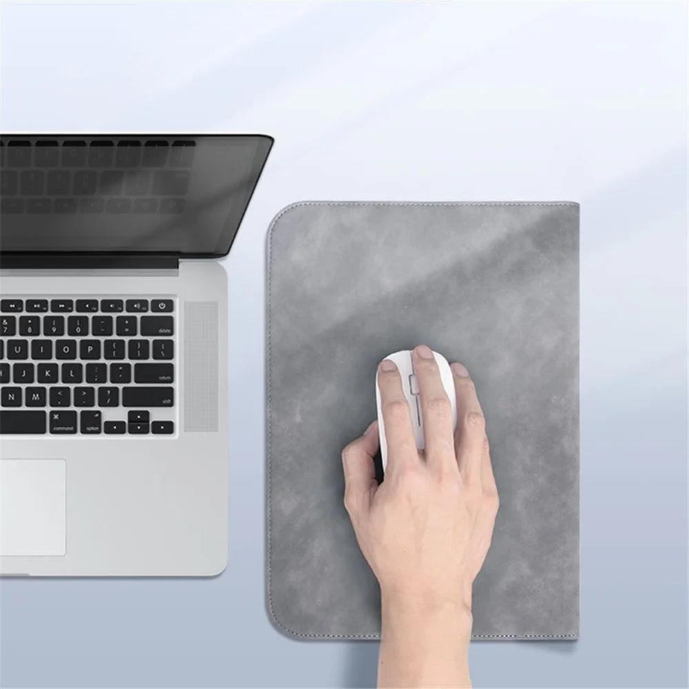 13 / 14 inch Horizontal Laptop Bag Ultra Slim PU Leather Notebook Sleeve + Small Bag - Grey - 2