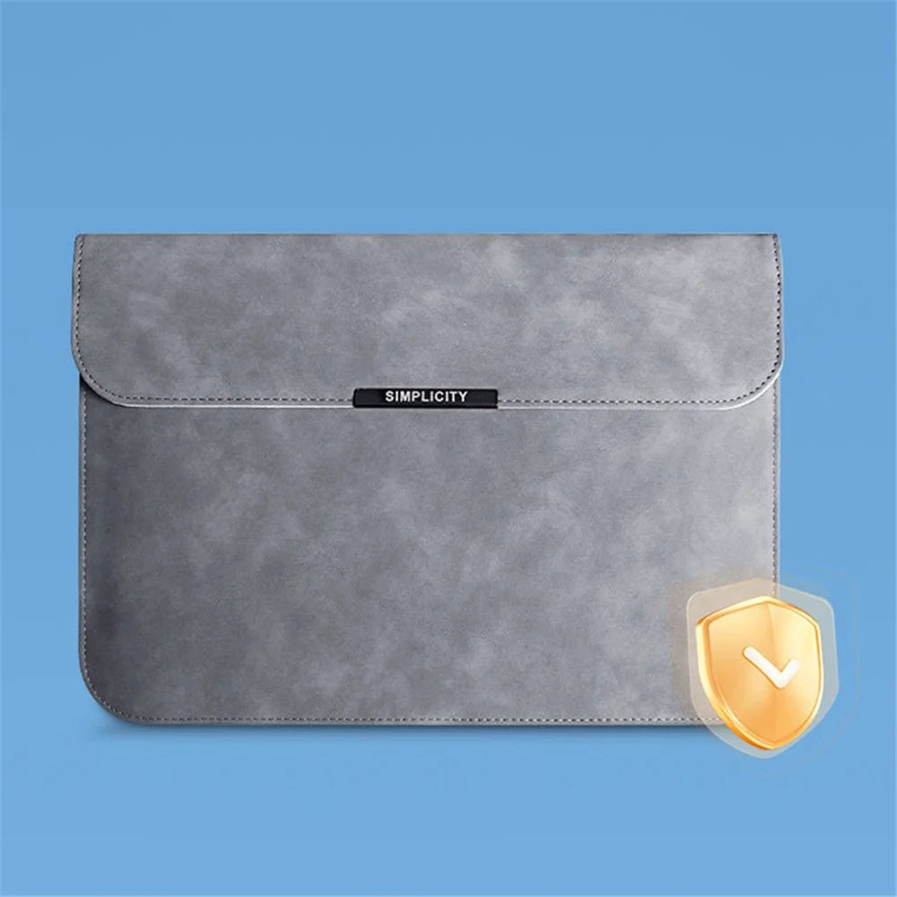 13 / 14 inch Horizontal Laptop Bag Ultra Slim PU Leather Notebook Sleeve + Small Bag - Grey - 3