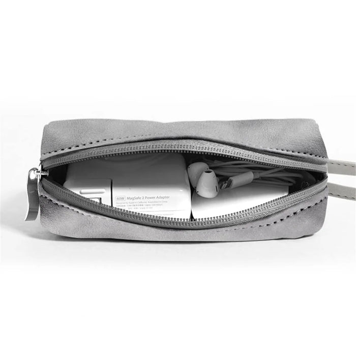 Power Bank Cable Flash Drive PU Leather Storage Bag Electronic Organizer - Grey - 2