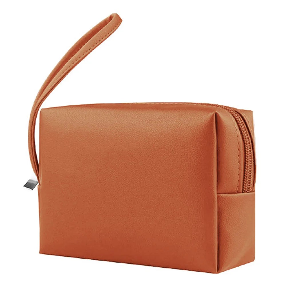 PU Leather Storage Bag Electronic Accessory Organizer with Hand Strap - Brown - 1