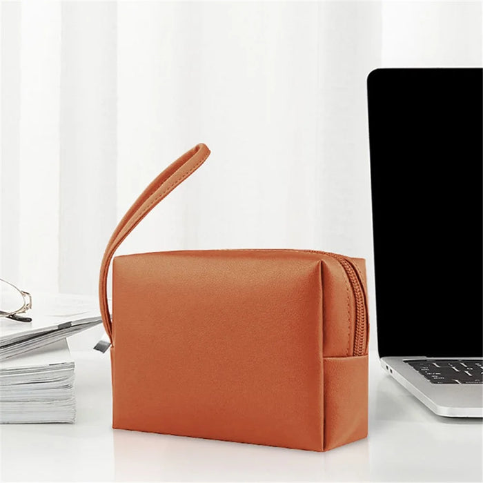 PU Leather Storage Bag Electronic Accessory Organizer with Hand Strap - Brown - 2