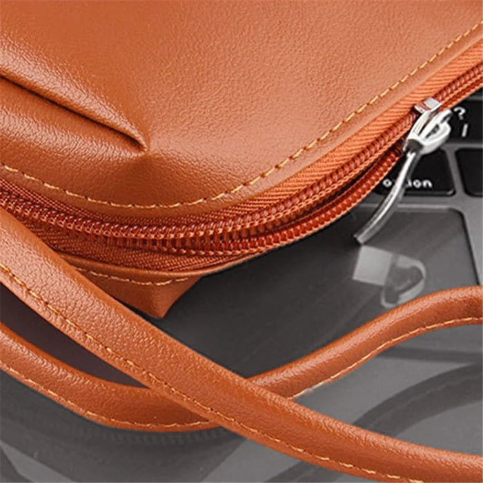 PU Leather Storage Bag Electronic Accessory Organizer with Hand Strap - Brown - 4