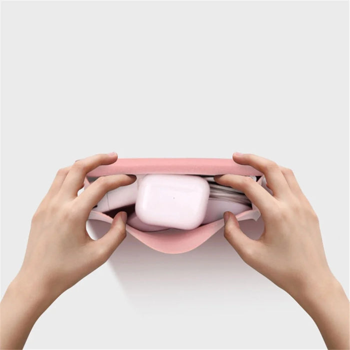 Power Bank Storage Bag Ultra-thin PU Leather Accessories Organizer - Milk Tea Pink - 3