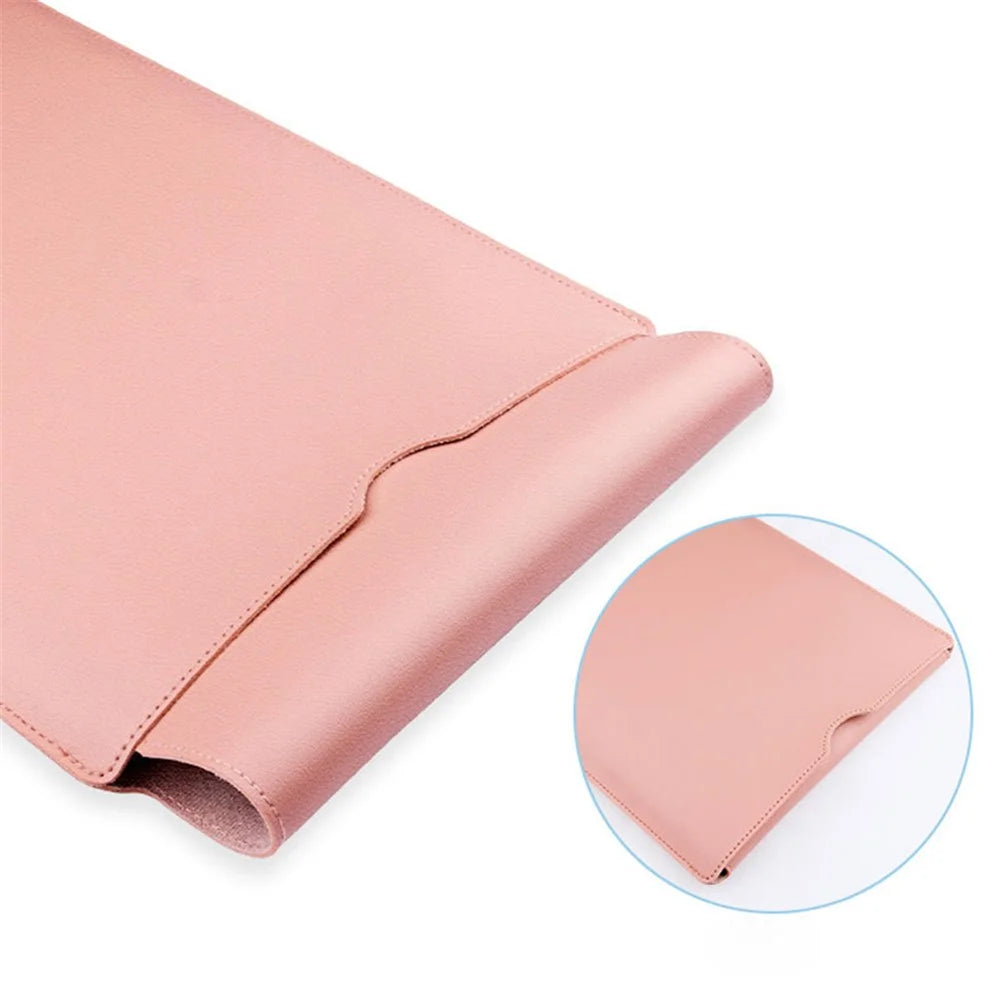 14 inch Laptop Sleeve Ultra-Thin PU Leather Carrying Pouch + Small Bag - Milk Tea Pink - 3